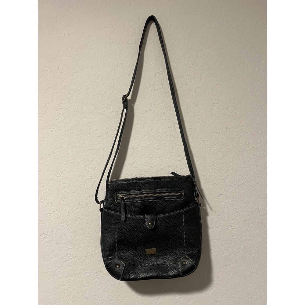 White Mountain Black Pebble Leather Zip Close Crossbody Purse W/Adjustable Strap